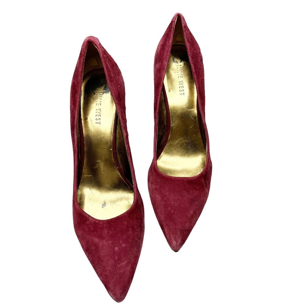 Nine West Genuine Leather Suede Maroon Velvet Red Pumps Heels Pointed Toe Sz 7M